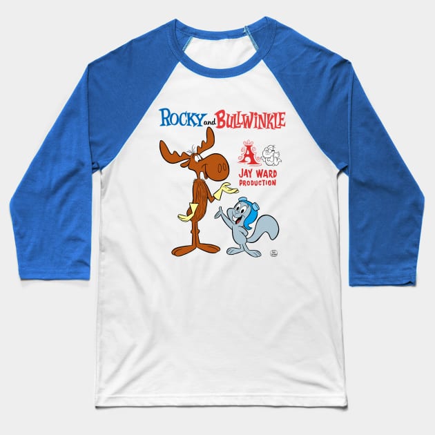 ROCKY AND BULLWINKLE Baseball T-Shirt by markscartoonart62